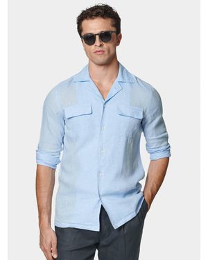 Gutteridge Camisa Bowling De Lino Puro Con Grandes Bolsillos, Talla - Azul