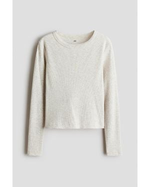 H&M Top En Coton Côtelé - Blanc