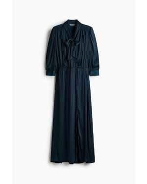 H&M Robe À Manches Bouffantes Avec Col Lavallière - Bleu