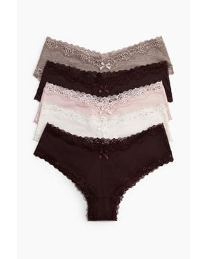 H&M Lot De 5 Culottes Hipster En Coton Avec Dentelle - Marron