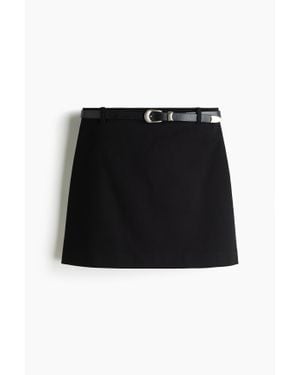 H&M Minijupe En Coton Avec Ceinture - Noir