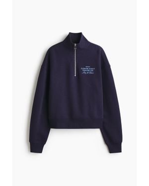 H&M Sweat À Col Zippé Avec Motifs - Bleu