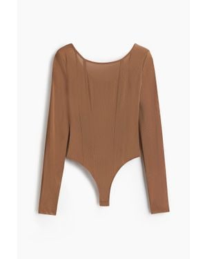 H&M Body à manches longues en mesh - Marron