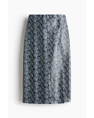 H&M Jupe Crayon En Tissu Enduit - Bleu