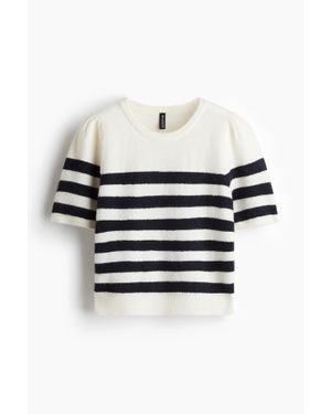 H&M Top À Manches Bouffantes En Maille Fine - Blanc