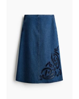 H&M Jupe En Denim Avec Broderie Anglaise - Bleu