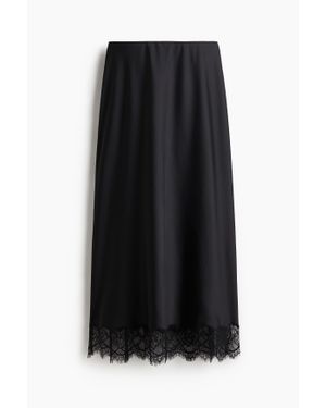 H&M Jupe En Satin Avec Dentelle - Noir