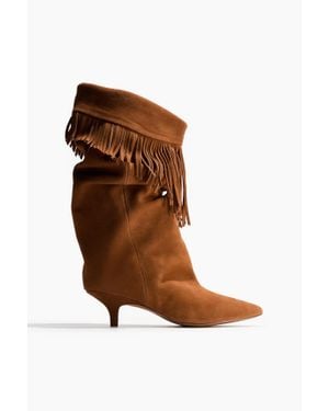 H&M Bottes à franges en cuir velours fendu - Marron