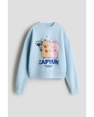 H&M Sweat À L'Intérieur Brossé Avec Motif Imprimé - Bleu