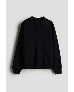 H&M Pull Façon Polo En Maille Fine - Noir
