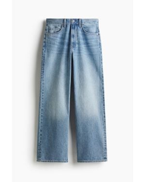 H&M Loose Straight High Jeans - Bleu