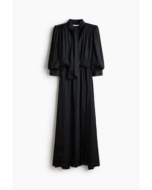 H&M Robe À Manches Bouffantes Avec Col Lavallière - Noir