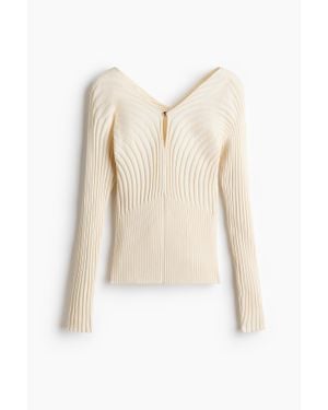 H&M Top en maille côtelée avec encolure en V - Blanc