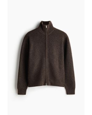 H&M Gilet Zippé Regular Fit En Maille Côtelée - Marron