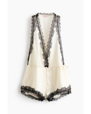 H&M Combi-Short En Satin Avec Dentelle - Blanc