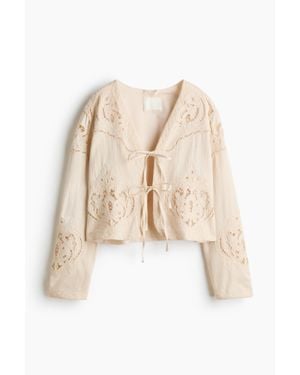 H&M Veste en lin mélangé avec broderie anglaise - Neutre