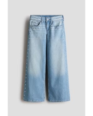 H&M Studded Wide Leg Low Jeans - Bleu