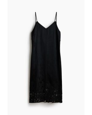 H&M Robe Brodée En Satin - Noir