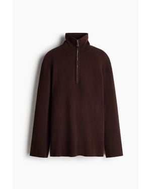 H&M Pull En Maille Fine Avec Col Zippé - Marron