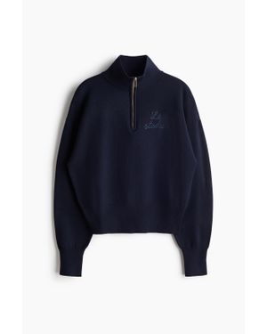 H&M Pull En Maille Fine Avec Col Zippé - Bleu