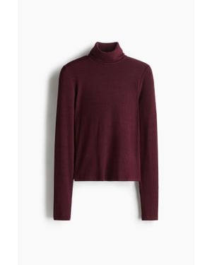 H&M Top Col Roulé Côtelé - Rouge