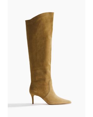 H&M Bottes De Hauteur Genou En Cuir Velours Fendu - Marron