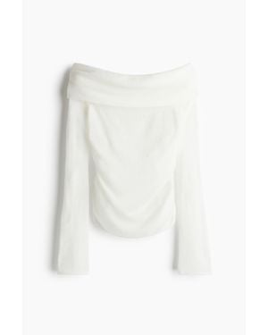 H&M Pull Épaules Nues En Maille Vaporeuse - Blanc