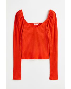 H&M Top Court Et Côtelé - Rouge