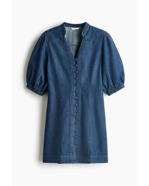 H&M Robe En Denim Avec Manches Bouffantes - Bleu