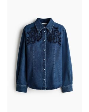 H&M Chemise Brodée En Denim - Bleu
