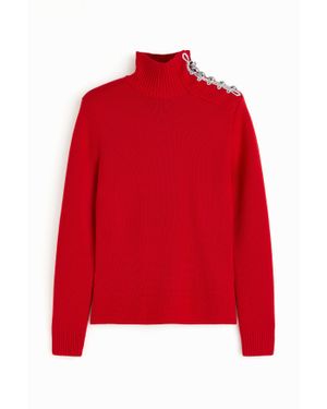H&M Pull En Laine Avec Col Cheminée - Rouge