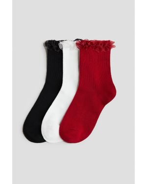 H&M Lot De 3 Paires De Chaussettes Avec Détail Surjeté - Rouge