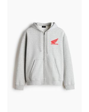 H&M Veste Imprimée Loose Fit Avec Capuche Et Zip - Blanc