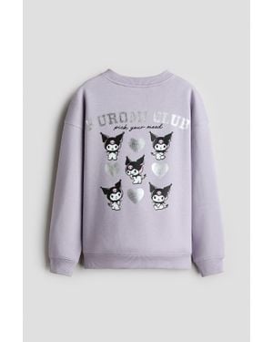 H&M Sweat Imprimé À L'Intérieur Brossé - Gris