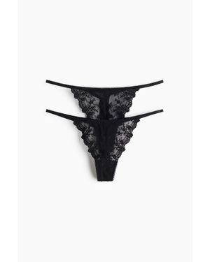 H&M Lot De 2 Strings Tanga Brodés - Noir