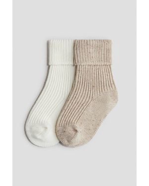H&M Lot De 2 Paires De Chaussettes En Maille Côtelée - Blanc