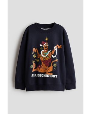 H&M Sweat Loose Imprimé - Bleu