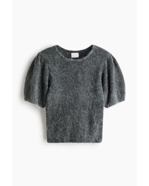 H&M Knitted Puff-Sleeved Top - Gris