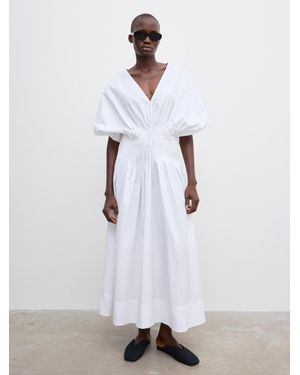 House of Dagmar Poplin V-Neck Dress - White