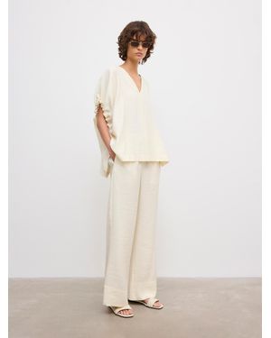 House of Dagmar Rouched V-Neck Top - White
