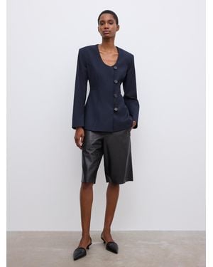 House of Dagmar Sb Collarless Blazer - Blue