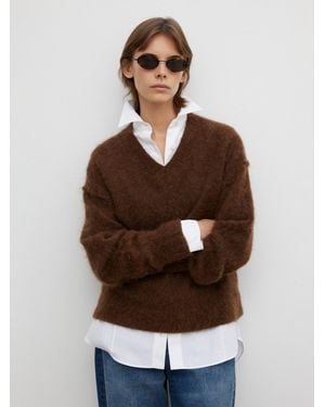 House of Dagmar V-Neck Alpaca Knit - Brown