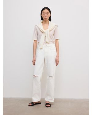 House of Dagmar Cropped Distressed Denim - White