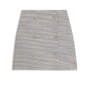 HUGO Striped Wrap-Style Skirt With Button Detail - Grey