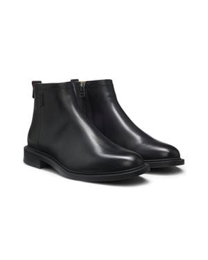 HUGO Leather Boots With Logo Trim - Black