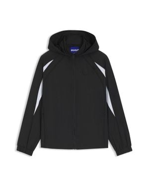 HUGO Hooded Windbreaker Jacket With Colour-Blocking - Black