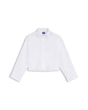 HUGO Oversize Pinstriped Cotton Shirt With Open Cut Hem - White