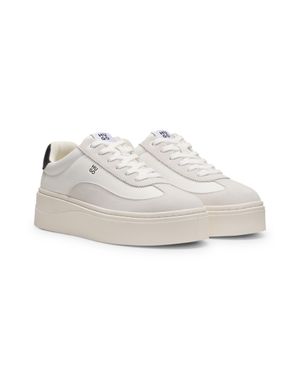HUGO Leather And Suede Platform Trainers With Logo - White