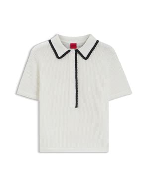 HUGO Pointelle-Cotton Jumper With Scallop Trim - Natural
