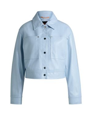 BOSS Patent Faux-Leather Jacket With Press-Stud Buttons - Blue